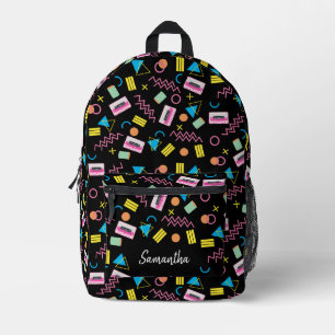 Custom Black Colorful Eighties 80's Retro Pattern Printed Backpack
