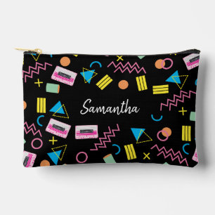 Custom Black Colourful Eighties 80's Retro Pattern Accessory Pouch