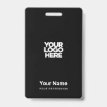 Custom Black Company Logo Name Title Bar Code ID Badge<br><div class="desc">Easily personalise this Custom Administrative professional Name Badge without photo, with Scan Bar Code and large business logo. A simple business design in minimalist cool total black and white colours fully customisable in front and back sizes, sans-serif basic and modern fonts and a professional and clear look, perfect for small...</div>