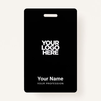 Custom Black Company Logo Name Title Bar Code ID Badge