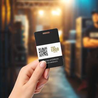 Custom Black Company Logo Name Title Bar Code ID Badge