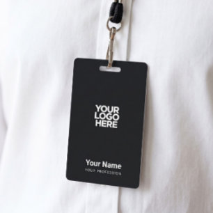 Custom Black Company Logo Name Title Bar Code ID Badge