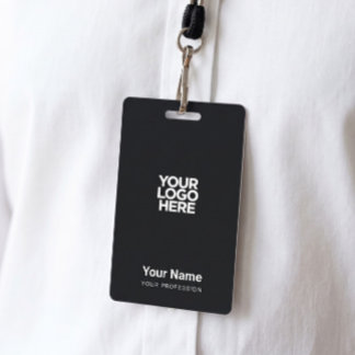 Custom Black Company Logo Name Title Bar Code ID Badge
