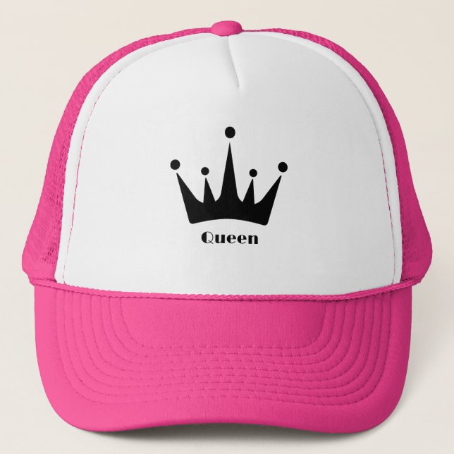 Custom Black Crown Image Queen Text Hot Pink Colou Trucker Hat (Front)