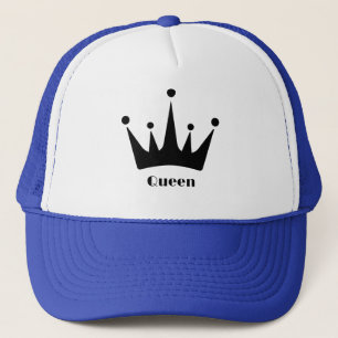 Custom Black Crown Image Queen Text White - Royal Trucker Hat