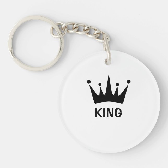 Custom Black Crown King Text Circle Acrylic Key Ring (Front)