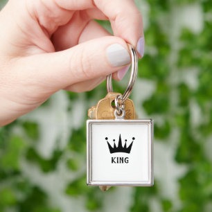 Custom Black Crown King Text Premium Square  Key Ring