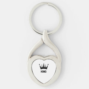 Custom Black Crown King Text Twisted Heart Metal  Key Ring