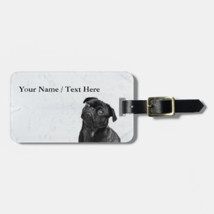Custom Black Cute Pug Luggage Tag