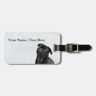 Custom Black Cute Pug Luggage Tag