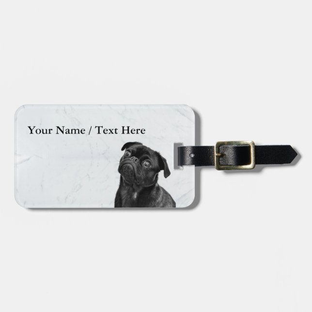 Custom Black Cute Pug Luggage Tag (Front Horizontal)
