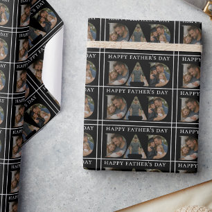 Custom Black Dad Photo Collage Happy Father's Day Wrapping Paper