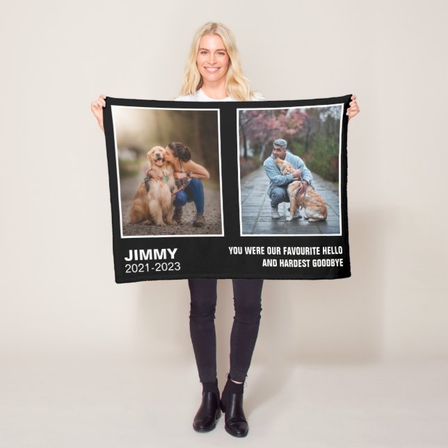 Custom Black Dog Memorial 2 Photo Collage  Fleece Blanket (In Situ)