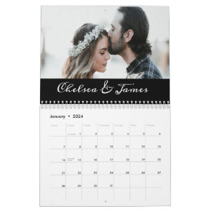 Custom Black Elegant Calligraphy Couple Photo Calendar