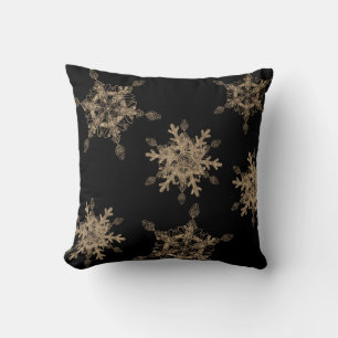 Custom Black Elegant Golden Snow Flakes Cushion