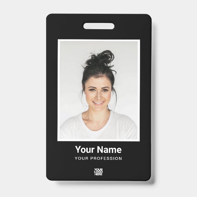 Custom Black Employee Large Photo, BarCode, Name ID Badge (Front)