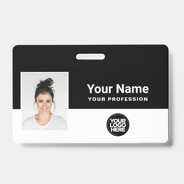 Custom Black Employee Photo Bar Code Logo Lanyard ID Badge (Front)