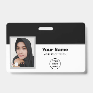 Custom Black Employee: Photo, Bar Code, Logo, Name ID Badge