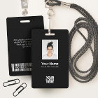 Custom Black Employee Photo, Bar Code, Logo, Name