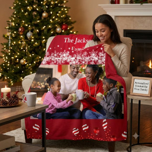 Custom Black Family Photo Christmas Fleece Blanket