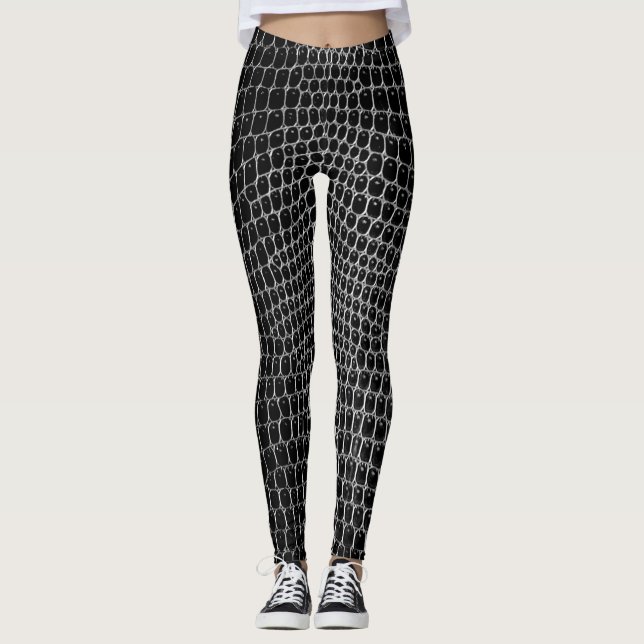Custom Black Faux Crocodile Skin Leggings (Front)