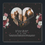 Custom Black Floral couple valentine's Day gifts Square Wall Clock<br><div class="desc">Minimalist personalized "heart Shaped collage" canvas printable contains 2 big photos of artwork. DESIGN TIPS: Customize further to alter text size or font. To order without text,  you can also delete the text and the Love Message</div>