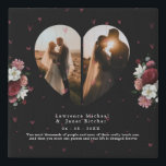 Custom Black Floral couple valentine's Day present Faux Canvas Print<br><div class="desc">Minimalist personalised "heart Shaped collage" canvas printable contains 2 big photos of artwork. DESIGN TIPS: Customise further to alter text size or font. To order without text,  you can also delete the text and the Love Message</div>