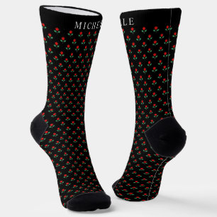 Custom Black Floral Red Rose Flowers Pattern  Socks
