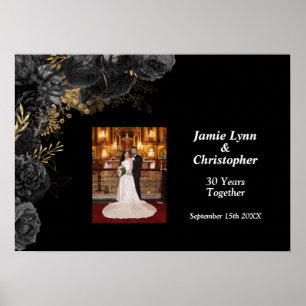 Custom Black Floral Wedding Anniversary Poster