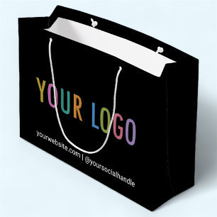 Custom Black Gift Bag with Company Logo 12.5x9 in