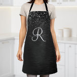 Custom Black Glitter Sparkle Monogram Apron<br><div class="desc">Easily personalise this trendy elegant apron design featuring pretty black sparkling glitter on a black brushed metallic background.</div>