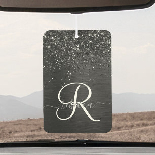 Custom Black Glitter Sparkle Monogram Car Air Freshener