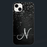 Custom Black Glitter Sparkle Monogram Case-Mate iPhone 14 Plus Case<br><div class="desc">Easily personalise this trendy elegant phone case design featuring pretty black sparkling glitter on a black brushed metallic background.</div>