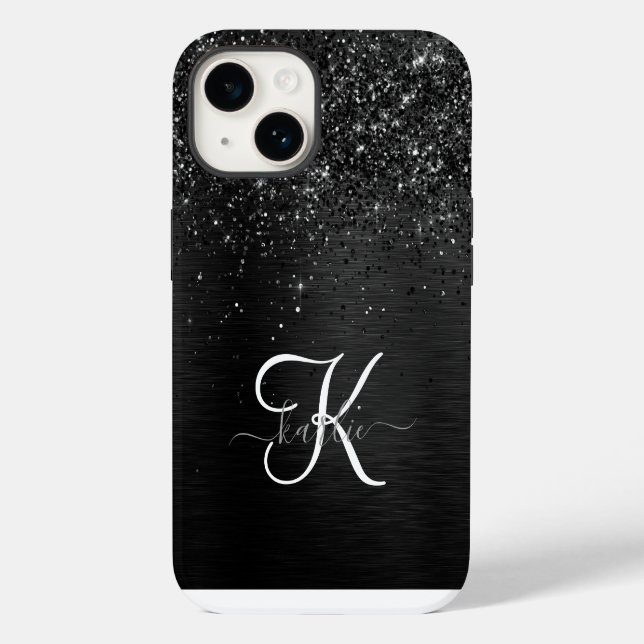 Custom Black Glitter Sparkle Monogram Case-Mate iPhone Case (Back)