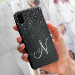 Custom Black Glitter Sparkle Monogram iPhone 15 Pro Max Case<br><div class="desc">Easily personalise this trendy elegant phone case design featuring pretty black sparkling glitter on a black brushed metallic background.</div>