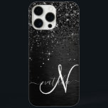 Custom Black Glitter Sparkle Monogram iPhone 16 Pro Max Case<br><div class="desc">Easily personalise this trendy elegant phone case design featuring pretty black sparkling glitter on a black brushed metallic background.</div>