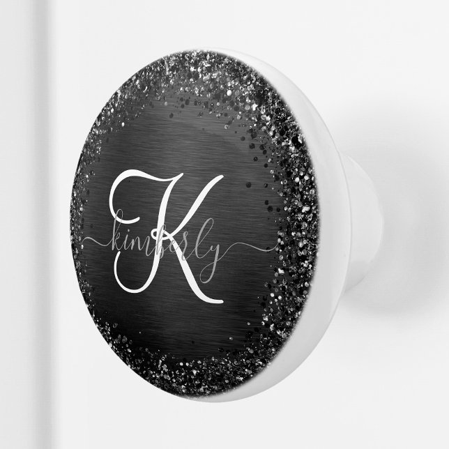 Custom Black Glitter Sparkle Monogram Ceramic Knob (Creator Uploaded)