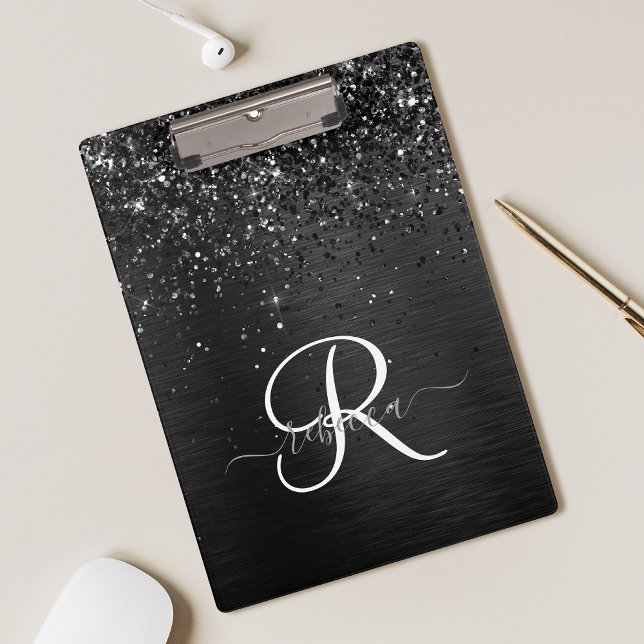 Custom Black Glitter Sparkle Monogram Clipboard (Creator Uploaded)
