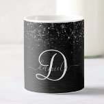 Custom Black Glitter Sparkle Monogram Coffee Mug<br><div class="desc">Easily personalise this trendy elegant coffee mug design featuring pretty black sparkling glitter on a black brushed metallic background.</div>