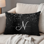 Custom Black Glitter Sparkle Monogram Decorative Cushion<br><div class="desc">Easily personalise this trendy elegant accent pillow design featuring pretty black sparkling glitter on a black brushed metallic background.</div>