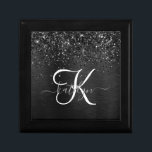 Custom Black Glitter Sparkle Monogram Gift Box<br><div class="desc">Easily personalise this trendy elegant gift box design featuring pretty black sparkling glitter on a black brushed metallic background.</div>