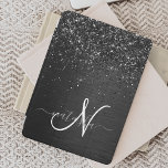 Custom Black Glitter Sparkle Monogram iPad Pro Cover<br><div class="desc">Easily personalise this trendy elegant iPad cover design featuring pretty black sparkling glitter on a black brushed metallic background.</div>