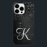 Custom Black Glitter Sparkle Monogram iPhone 14 Pro Max Case<br><div class="desc">Easily personalise this trendy elegant phone case design featuring pretty black sparkling glitter on a black brushed metallic background.</div>