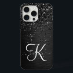 Custom Black Glitter Sparkle Monogram iPhone 15 Pro Max Case<br><div class="desc">Easily personalise this trendy elegant phone case design featuring pretty black sparkling glitter on a black brushed metallic background.</div>