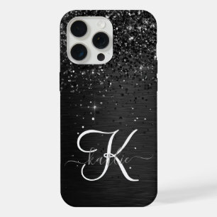 Custom Black Glitter Sparkle Monogram iPhone 15 Pro Max Case