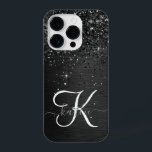 Custom Black Glitter Sparkle Monogram iPhone 14 Pro Case<br><div class="desc">Easily personalise this trendy elegant phone case design featuring pretty black sparkling glitter on a black brushed metallic background.</div>