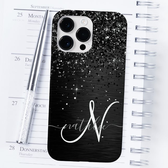 Custom Black Glitter Sparkle Monogram iPhone Case (Creator Uploaded)
