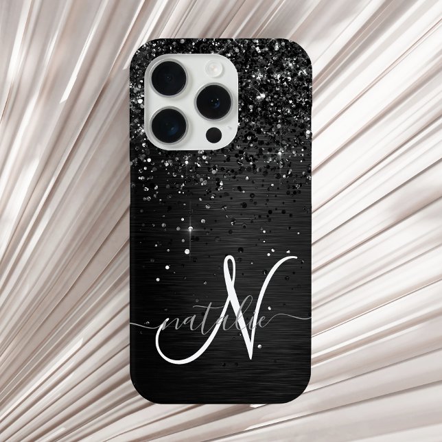 Custom Black Glitter Sparkle Monogram iPhone Case (Creator Uploaded)