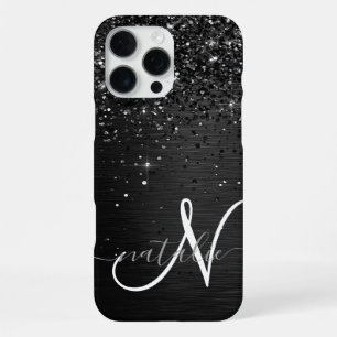 Custom Black Glitter Sparkle Monogram iPhone 16 Pro Max Case