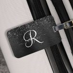 Custom Black Glitter Sparkle Monogram Luggage Tag<br><div class="desc">Easily personalise this trendy elegant luggage tag design featuring pretty black sparkling glitter on a black brushed metallic background.</div>